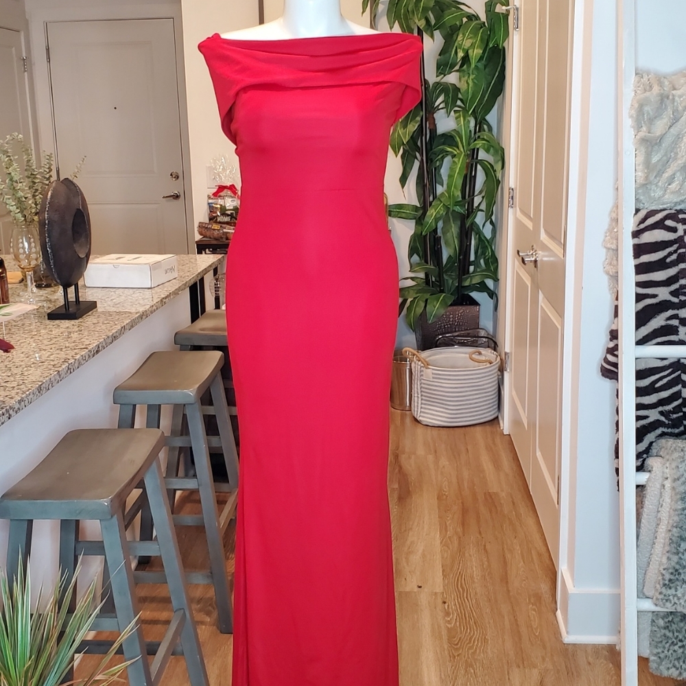 Red off the shoulder ballgown